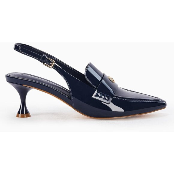 Women's Navy Blue Pointed Toe Sandals Kitten Heel Pumps Slip On Ankle Buckle - Picture 8 of 8